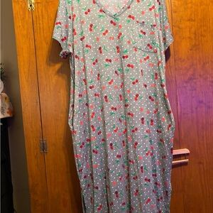 Gray Cherry Print V-Neck Gown